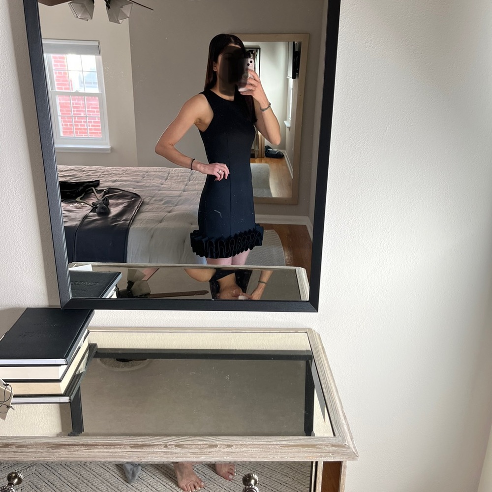 Nicole Miller Neoprene Black Ruffle Hem Dress - Picture 8 of 9